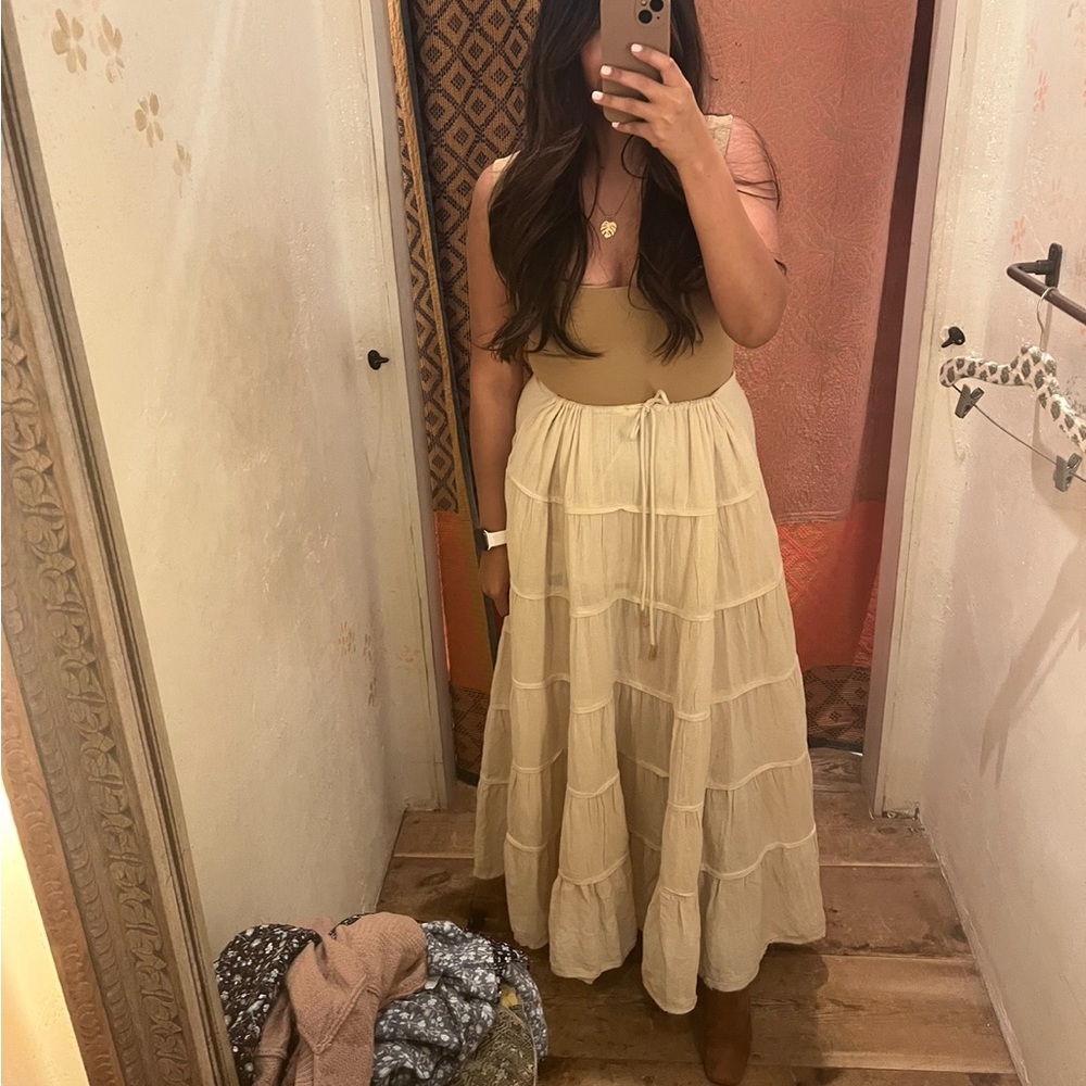 Free People Cream Maxi Skirt